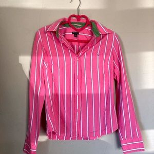 American Eagle pink button up striped shirt size 4